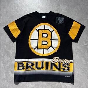 90s Vintage Boston Bruins Black Wrap Around T Shirt Size L